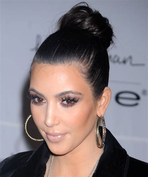 If you can not choose between an updo and a down do, try this half up and half down refined hairstyle. Kim Kardashian Long Straight Formal Updo Hairstyle - Black ...