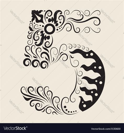 Number 5 Floral Decorative Ornament Royalty Free Vector