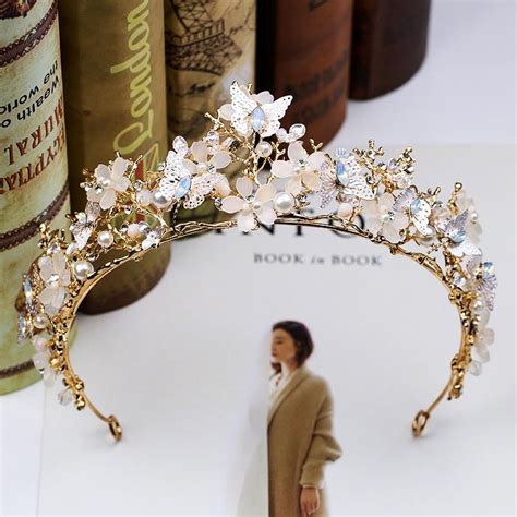 Luxury Butterfly Flower Bridals Tiaras Crowns Baroque Gold Bride