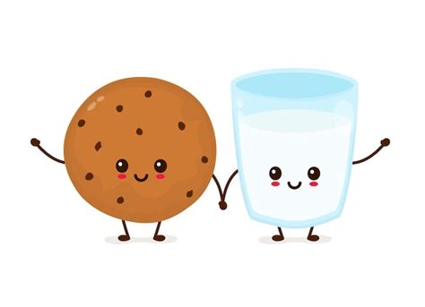 Premium Vector Cute Happy Smiling Chocolate Chip Cookie And Glass Of