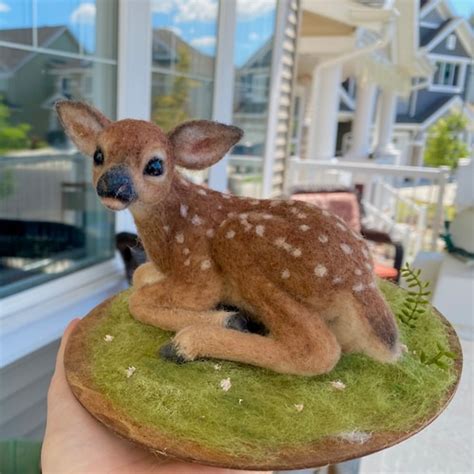Needle Felted Deer Fawn Curled Up Laying Down Soft Alpaca Etsy
