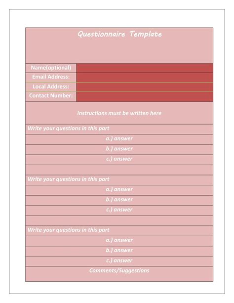 30 Questionnaire Templates Word Templatelab