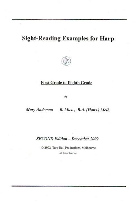 Sight Reading Examples For Harp First Grade To Eighth Grade Anderson M