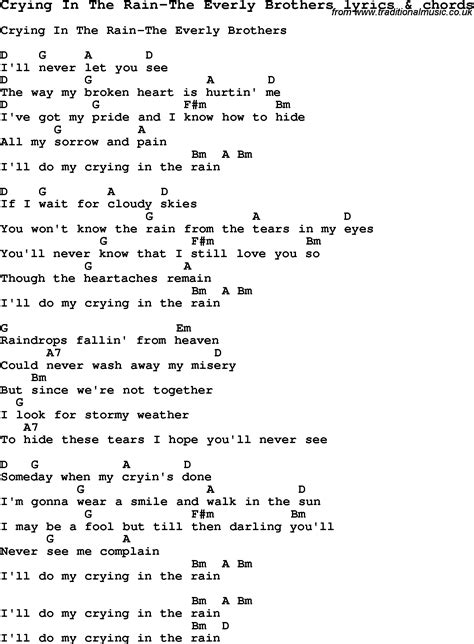 Love Song Lyrics for:Crying In The Rain-The Everly Brothers with chords.