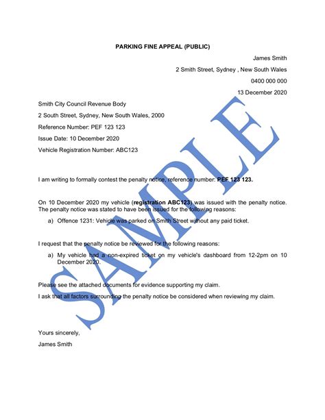 Parking Fine Appeal Letter Free Template Sample Lawpath