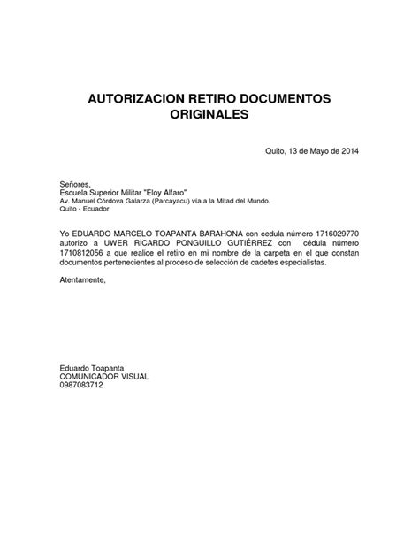 Autorizacion Retiro Documentos Originales Pdf