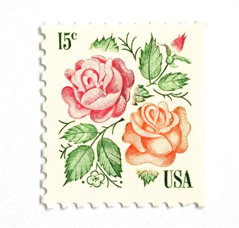 10 Unused Vintage Rose Postage Stamps Pink And Peach Garden