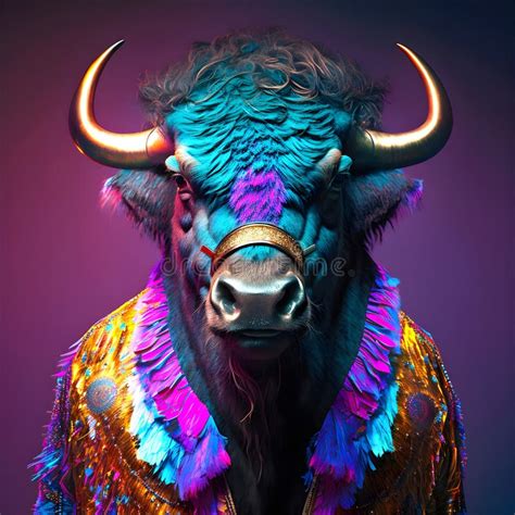 Realistic Lifelike Buffalo In Fluorescent Electric Highlighters Ultra