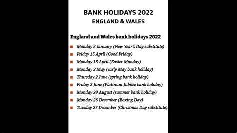 2022 Bank Holidays England And Wales Uk Bank Holidays 2022 Youtube