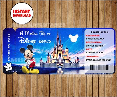 Printable ticket to disney disneyworld boarding pass