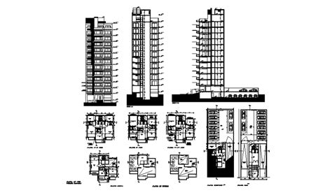 Multi Story High Rise Building Plan Elevation And Section Autocad File