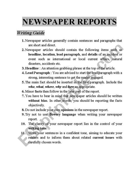 Newspaper Report Writing Features Of A Newspaper Report Powerpoint