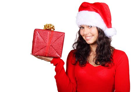3840x2560 Christmas Cute Female T Happy Model Present Red Smile Woman 4k Wallpaper