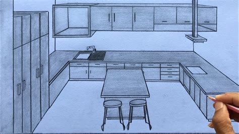 How To Draw A Kitchen Using 1 Point Perspective Step By Step Youtube