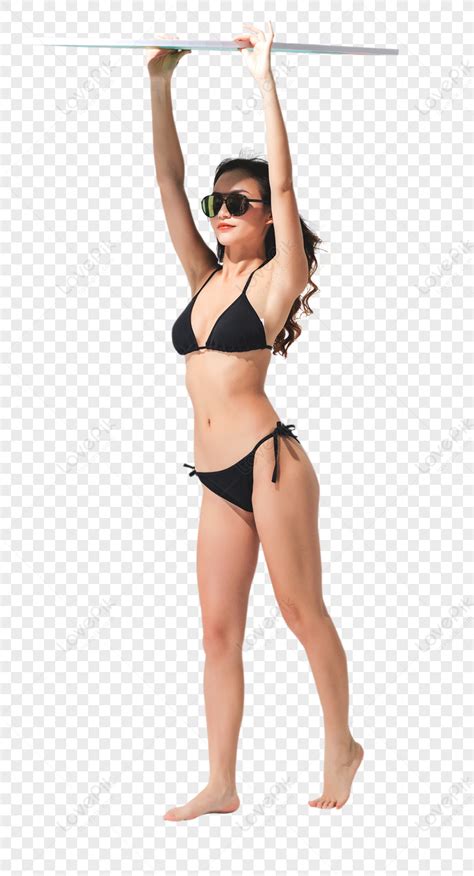 Black Bikini Beauty Swimsuit With Surfboards Black Woman Black Light Bikini PNG White