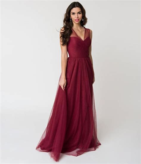 Deep Red Mesh Wrapped Sweetheart Neckline Long Dress Bridesmaid