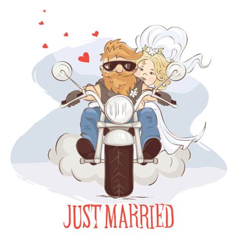 Wedding Couple On Motorcycle Illustrations Royalty Free Vector