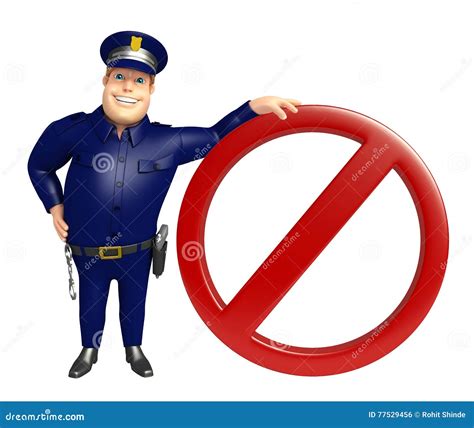 3d Policeman With A Stop Sign Royalty Free Cartoon