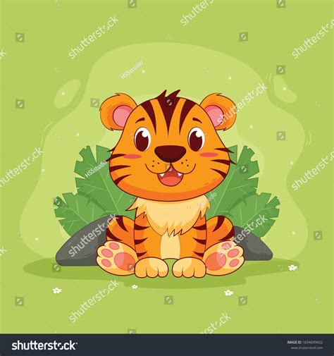 Cute Cartoon Tiger Sitting Vector Stock Vector Royalty Free 1694699602