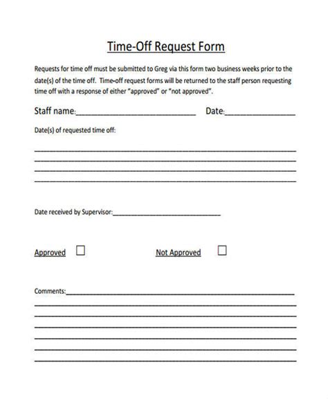 Printable Time Off Request Form Template Pdf Printable Templates