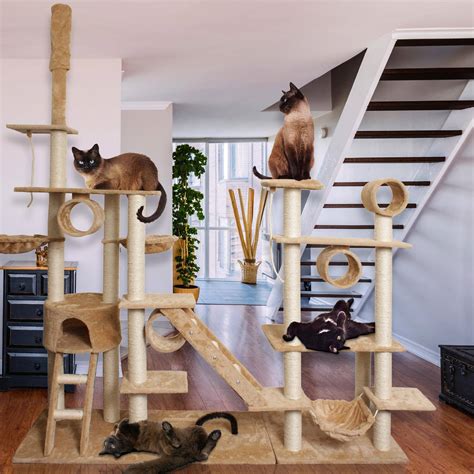 OxGord 96-in Cat Tree & Condo Scratching Post Tower, Beige ...