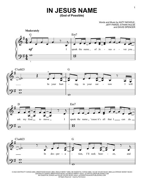 In Jesus Name God Of Possible Sheet Music Katy Nichole Easy Piano