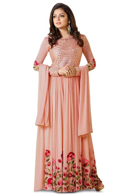 Embroidered Georgette Abaya Style Suit In Peach Bollywood Dress Womens Dresses Abaya Fashion