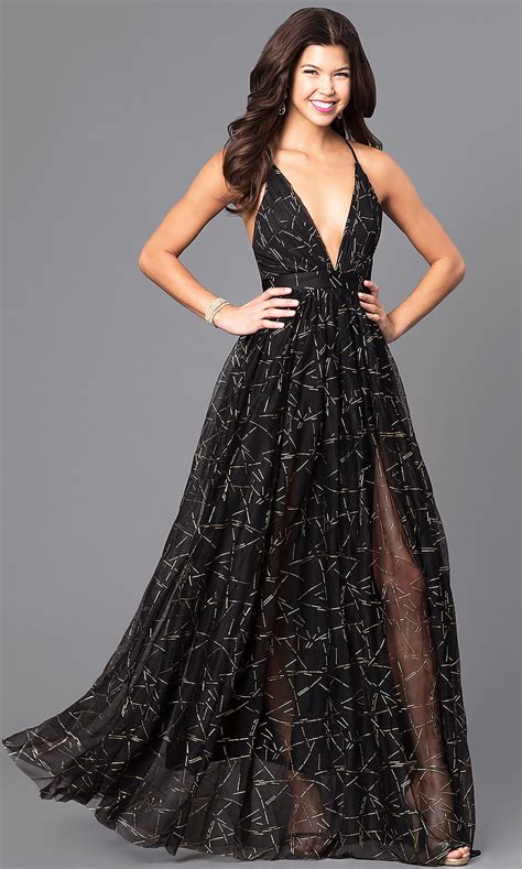 We all have one question about this special night: Open-Back V-Neck Long Print Prom Dress - PromGirl