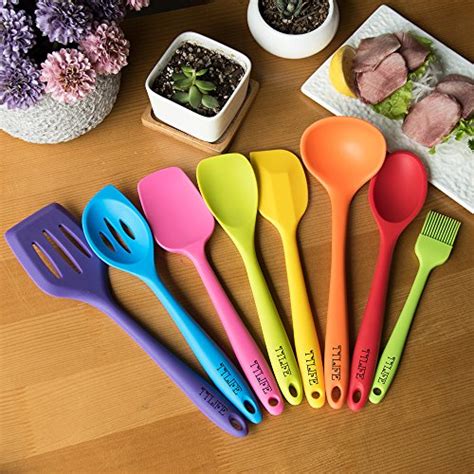 TTLIFE Silicone Spatula Utensil Kitchen Colorful 8 Pieces With Turner Slotted Spoon Ladle Spoon Spoon Spatula Spooula Spatula Basting Brush 0 0 