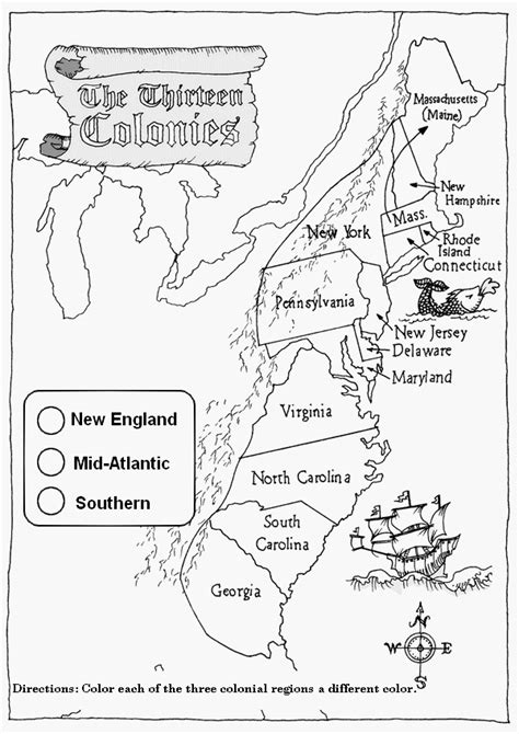 13 Colonies Map Worksheet