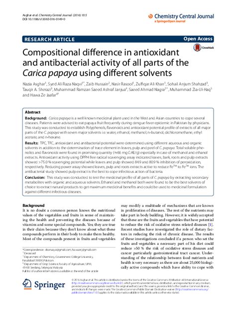 Pdf Compositional Difference In Antioxidant And Antibacterial Activity Of All Parts Of The