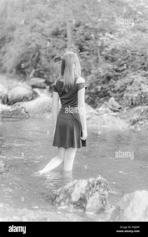 Pre Teen Girl Walking Black And White Stock Photos Images Alamy