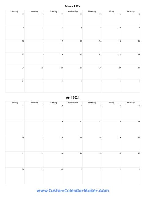 March And April 2024 Printable Calendar Template