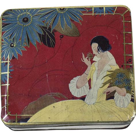 1920s Art Deco Tin Box With Beautiful Lady Lithograph From Funcity On Ruby Lane Vintage Trunks