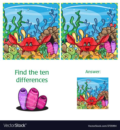 Visual Game Find 10 Differences With Answer Vector Image