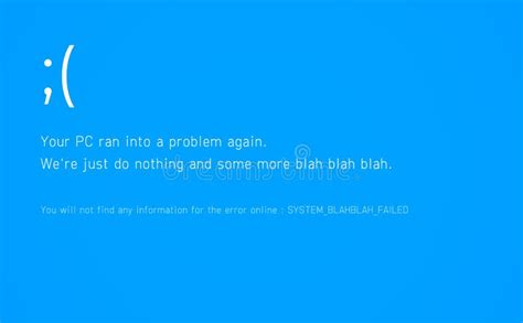 Fake Funny Blue Screen Of Death Error Message During System Stock