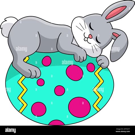 Rabbit Sleeping On Easter Egg Cartoon Illustration Stock Vector Image