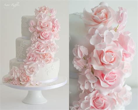 Food And Favor Pink Floral Cascade Wedding Cake 2485152 Weddbook