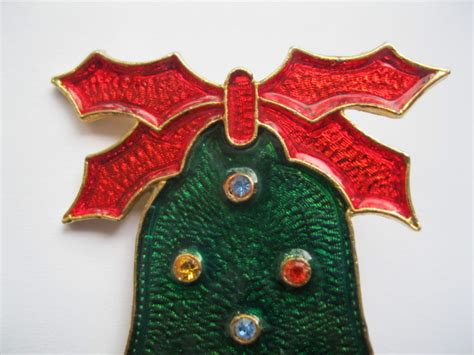 Vintage Signed Art Christmas Bell Pin Broach From Midas On Ruby Lane