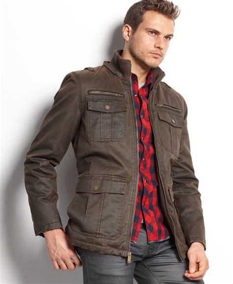 Guess Coat Antique Finish Hooded Jacket In Brown For Men Lyst