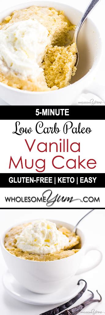 This healthy mug cake recipe differs from traditional ones in another way: Vanilla Mug Cake Recipe (Paleo, Low Carb, Gluten-free)