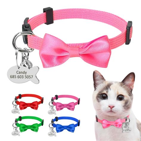 Quick Release Cat Collar Personalized Bownot Cat Dog Id Collars Durable
