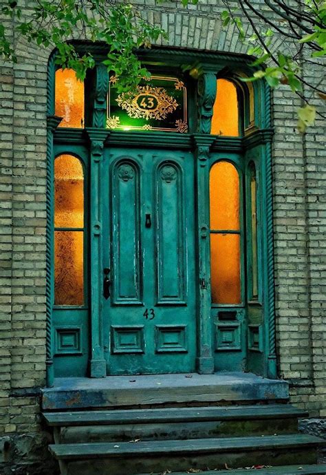 Victorian Era Aged Turquoise Door With Sidelights Looks Like A London