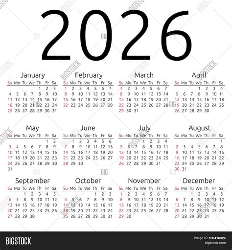 Vector Calendar 2026 Vector And Photo Free Trial Bigstock