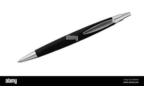 Metal Pen Isolated On White Background Black Ballpoint Pen Cut Out