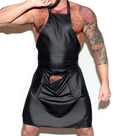 black faux leather mens open crotch sex porn apron panties underwear male sexy lingerie night
