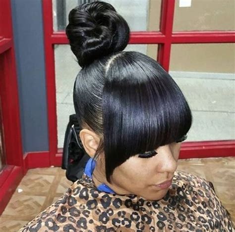 Shop Mayvenn Hairstyles With Bangs Hair Ponytail Styles Black Hair Bun