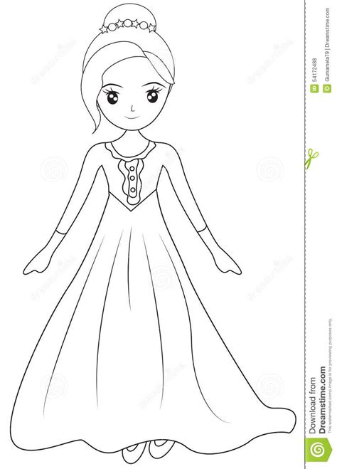 Girl In A Long Sleeve Gown Coloring Page Stock Illustration - Image