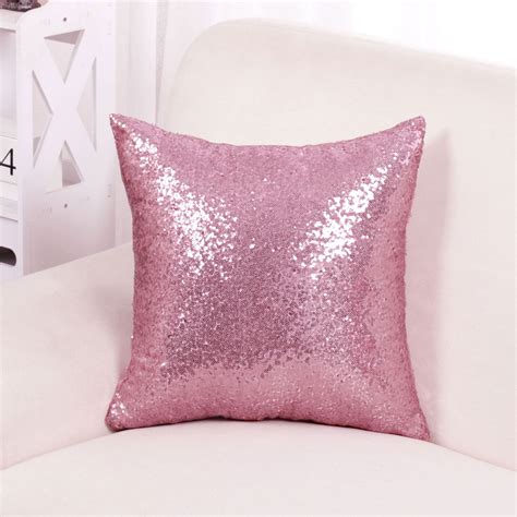 Piccocasa Shiny Sequin 18 Square Decorative Throw Pillow Cover Pink