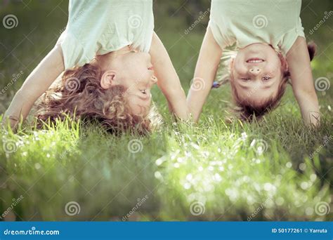 Happy Children Standing Upside Down Stock Image Image Of Park Copy